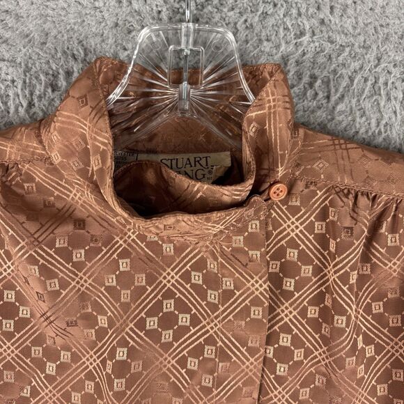 Vintage Stuart Lang Blouse Size 9/10 Long Sleeve Button Brown/ Copper Tone - Picture 2 of 11